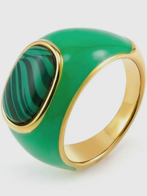 Malachite Enamel Signet Ring