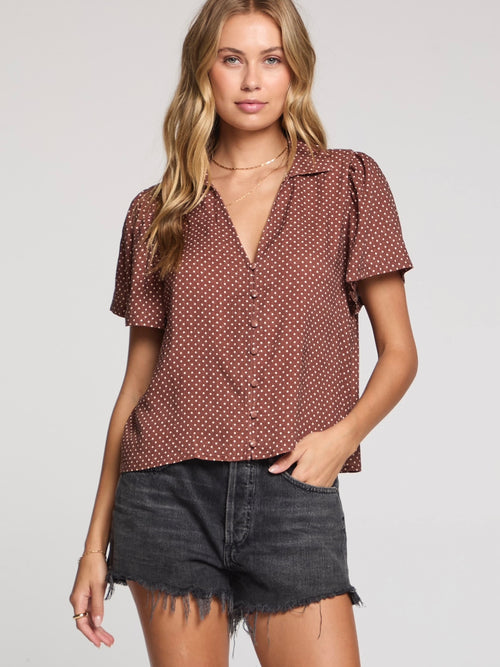 Charlee Top in Mocha Dot