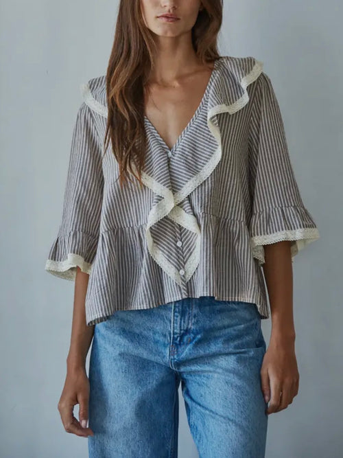 Raised On Ruffles Blouse in Grey