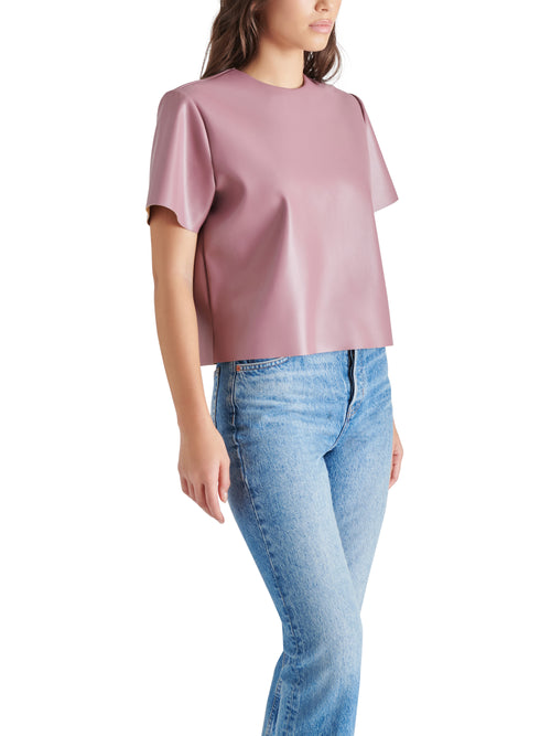 Ezra Faux Leather Top in Dark Orchid