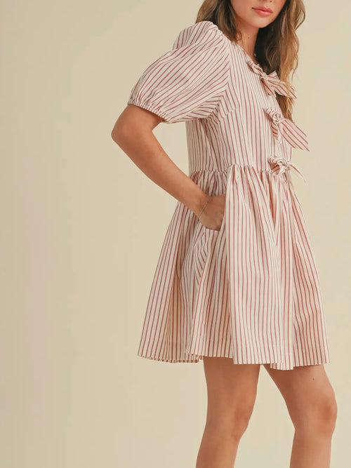 Stripe Me Down Mini Dress in Red