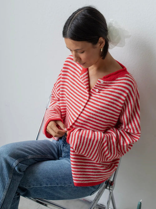 Piper Cardigan in Red Stripe