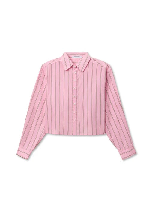 Naomi Poplin Button Down in Sugar Pink & Mocha Stripe