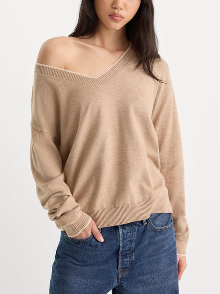 The Cozy V Neck Sweater in Dune Mist