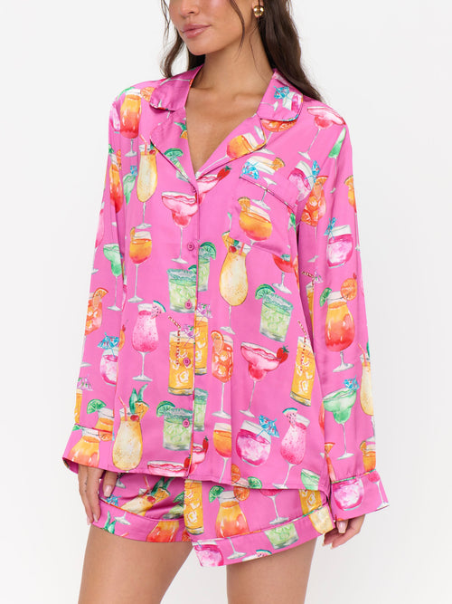 Favorite Pj Set in Pink Sunset Cocktails Silky