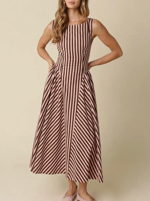 Bottom Line Maxi Dress in Pink & Brown