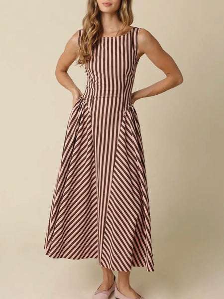 Bottom Line Maxi Dress in Pink & Brown