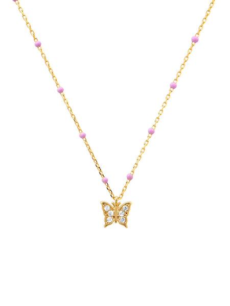 Enamel Beaded Butterfly Necklace in Lavender