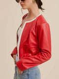 Faux To Go Leather Jacket in Red