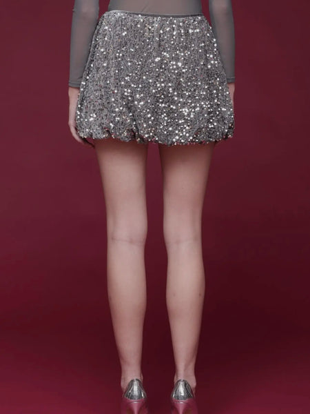 Bubble Sequin Mini Skirt in Silver