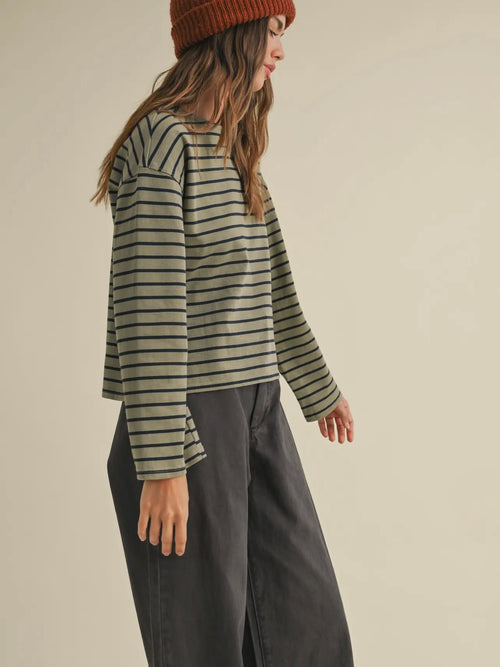 Extra Olives Striped Top in Moss & Navy