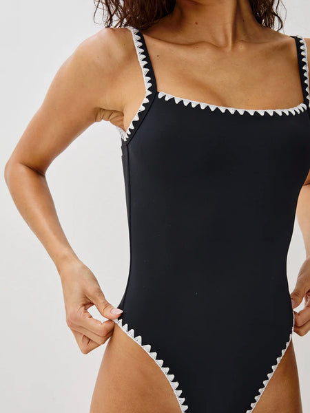 X RAILS Nadia One Piece in Black Blanket Stitch