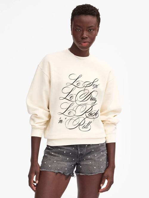 Oversized Sweatshirt in Cream Le Sex, Le Drugs, Le Rock & Roll
