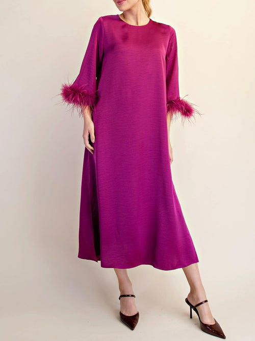 Fair Feather Midi Dress in Plum
