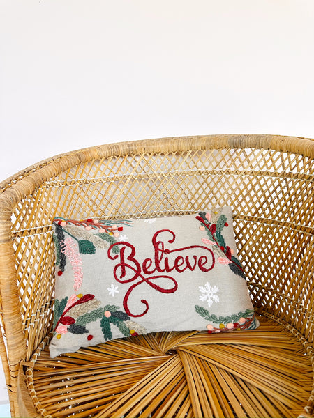 Believe Snowflakes & Foliage Pillow