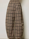 Pursuing Plaid Barrel Pants in Brown
