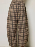Pursuing Plaid Barrel Pants in Brown