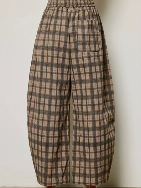 Pursuing Plaid Barrel Pants in Brown