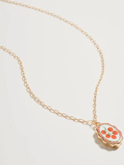 Painted Tile Necklace in Tomato