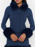 Chateau Cardigan in Navy Knit Faux Fur