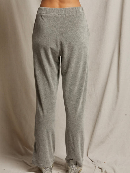 Holly Velour Wide Leg Pant in Heather Grey