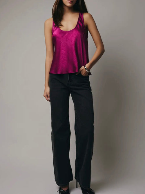 How Are U Satin Tank in Berry