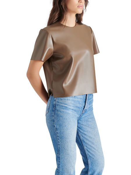 Ezra Faux Leather Top in Coco