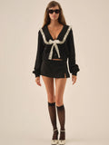 Frenchy Pointelle Knit Cardigan in Black