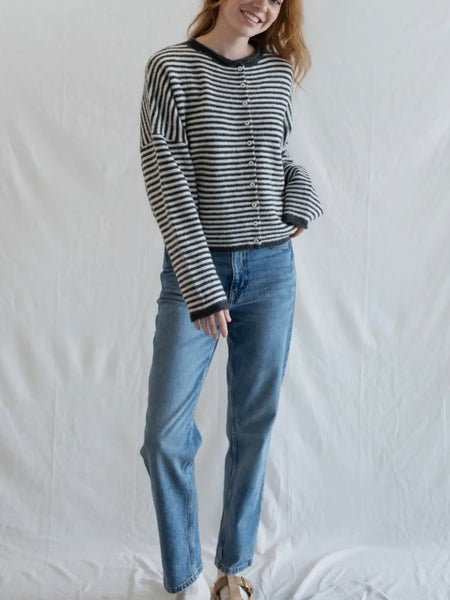 Piper Cardigan in Charcoal Stripe