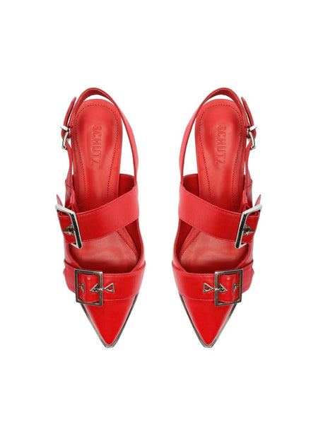 Darla Sling Leather Flat in Flame Scarlet