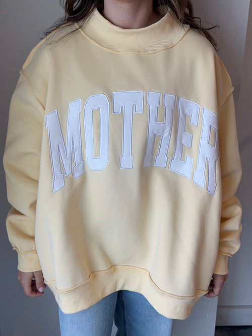 MOTHER Mock Neck Sweatshirt in Butter