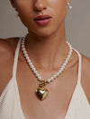 Heart Charm Pearl Collar Necklace