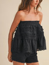Ruffled Right Strapless Top in Black