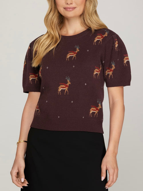 Dancing & Prancing Sweater in Wine