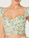 Wedelia Top in Blue Green Multi Floral
