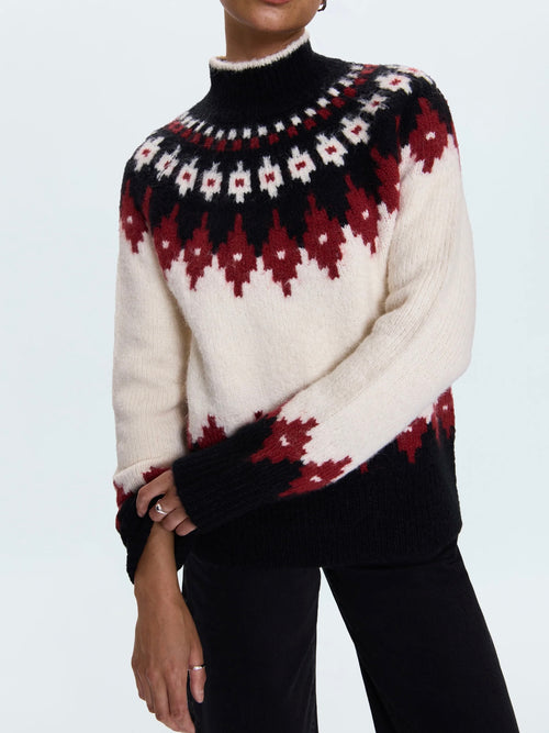 Astrid Sweater in White Oxblood Fair Isle