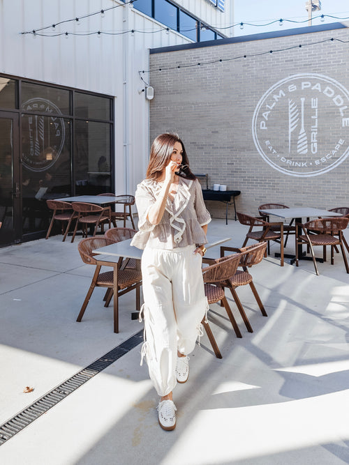 Tied To Side Joggers in White Melange