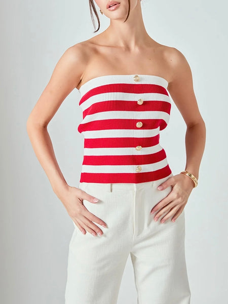 Hey Sailor Stripe Tube Top in Red