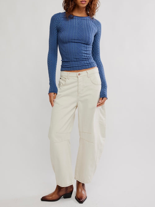 So Soft Seamless Modal Cable Long Sleeve in Vintage Indigo