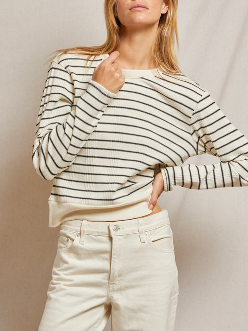 Stef Striped Boxy Tee in Sugar & Black