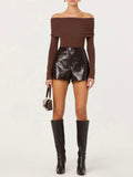 Wynn Faux Leather Short in Dark Brown