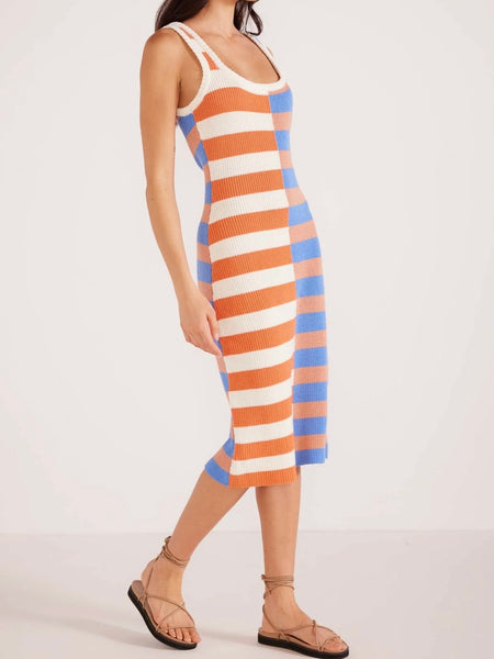 Tamara Spliced Knit Midi Dress in Multi Stripe