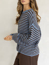 Oversized Striped Piper Henley in Blue & Brown