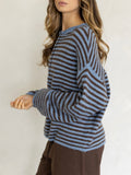 Oversized Striped Piper Henley in Blue & Brown