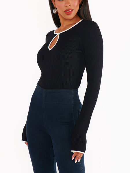 Tippi Top in Black Rib/White Trim