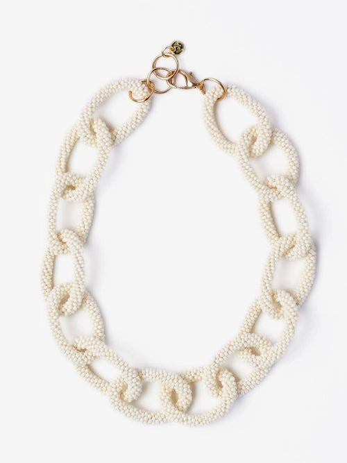 Jenna Chain Link Beaded Necklace in Ivory
