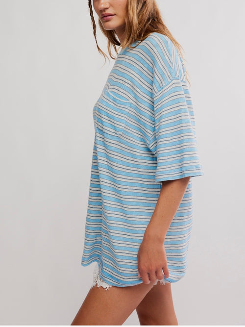 All Love Stripe Pocket Tee in Blissful Blue Combo