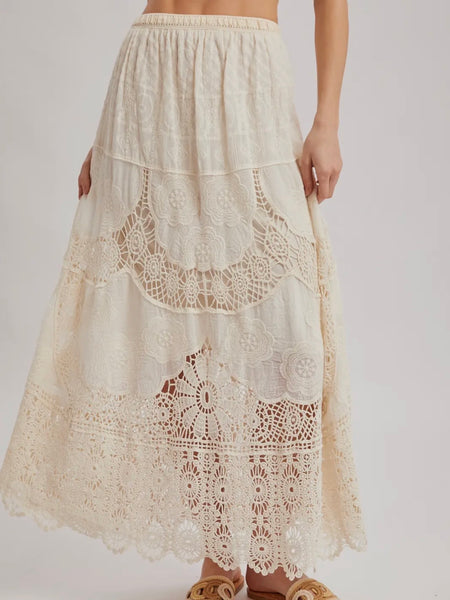 Lunar Lace Maxi Skirt in Natural