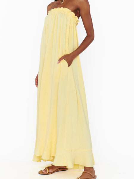 Around The World Maxi Dress in Yellow Gauze