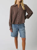 We're All Plaid Here Blouse in Brown